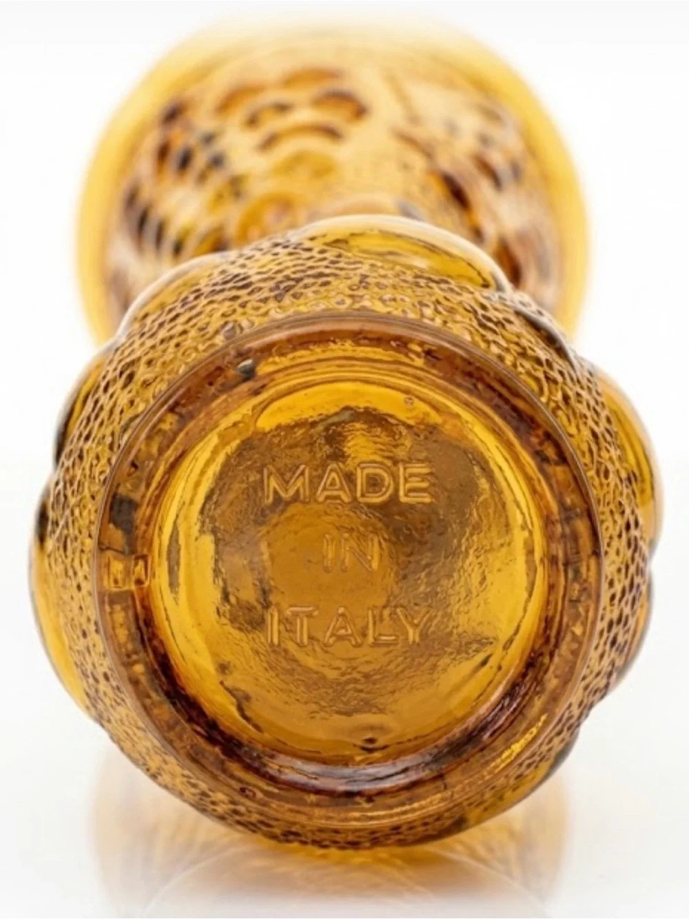 Vintage Empoli Italian Amber Harvest Glass Vase Embossed Fruit Made In Italy 10”